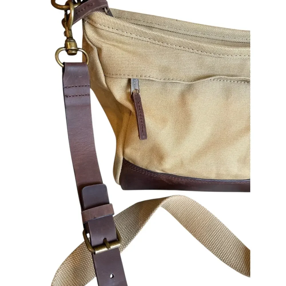 L.L. Bean Stonington Crossbody Bag Dark Khaki Leather Trim